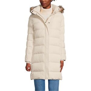 Lands End Women's Wide Channel 600 Down Puffer Coat Ivory Pearl Large No Hood